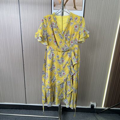 1313撤柜ft碎花新款气质荷叶夏季短袖显瘦连衣裙法式裙子