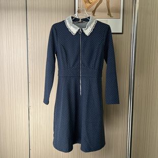 气质娃娃显瘦波点裙子 长袖 6909撤柜LD春秋连衣裙新款 2025收腰修身