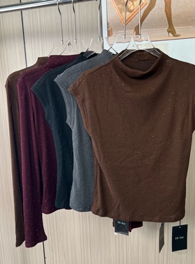 6023撤柜DS高领柔软T恤修身上衣新款显瘦气质半袖短袖短款打底