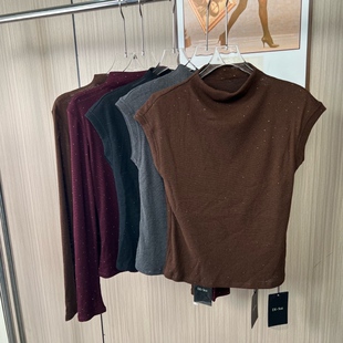 6023撤柜DS高领柔软T恤修身上衣新款显瘦气质半袖短袖短款打底
