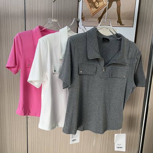 2551撤柜DS极简韩系polo白色翻领短袖T恤夏季新款法式气质上衣