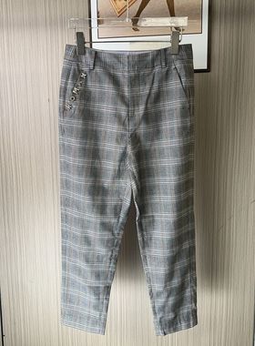 10534撤柜XG裤女春秋新款格子休闲裤通勤哈伦九分直筒
