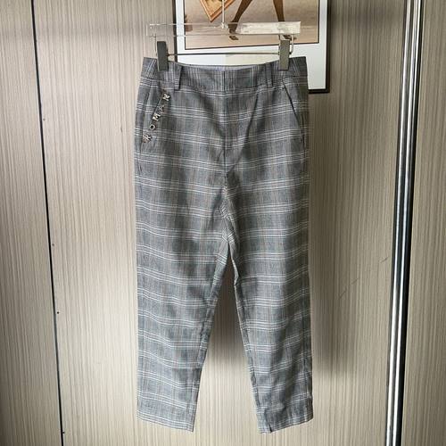 10534撤柜XG裤女春秋新款格子休闲裤通勤哈伦九分直筒