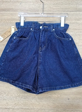 8964撤柜蓝色百搭宽松显瘦高腰牛仔短裤新款