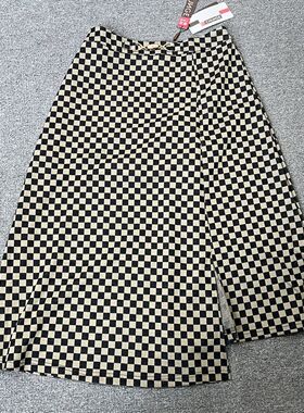 6005撤柜cg大码棋盘复古半身裙格子高腰新款裙子长裙大码开叉