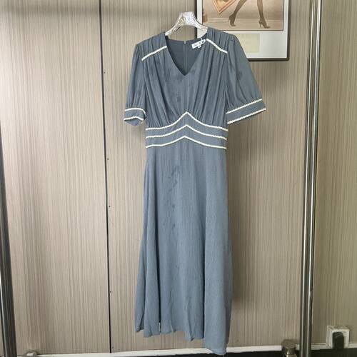 1079撤柜AL高级气质连衣裙法式短袖夏季新款女夏收腰显瘦女装长裙