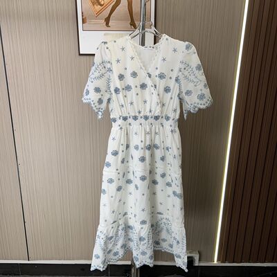 1011撤柜AL连衣裙夏季法式新款碎花收腰温柔短袖显瘦裙子气质长裙