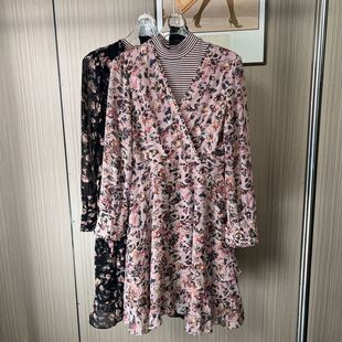 19334撤柜XG碎花连衣裙法式 气质雪纺显瘦两件套裙子