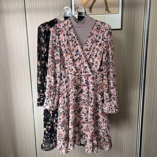 19334撤柜XG碎花连衣裙法式气质雪纺显瘦两件套裙子