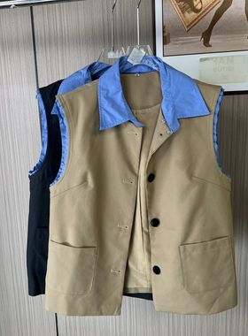 6790撤柜xxq翻领休闲西装马甲背心外套宽松春秋新款上衣无袖短款