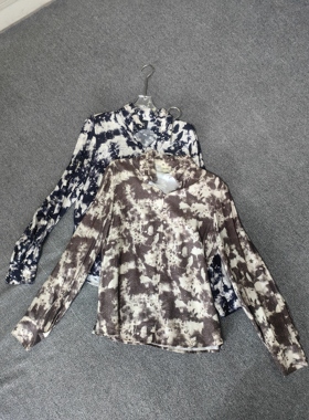 5000品牌撤柜DS秋冬款长袖衬衫女水墨画套头衬衣