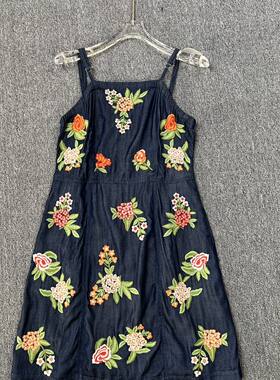 2054品牌撤柜SD夏季新款重工刺绣花朵图案吊带裙牛仔连衣裙女潮