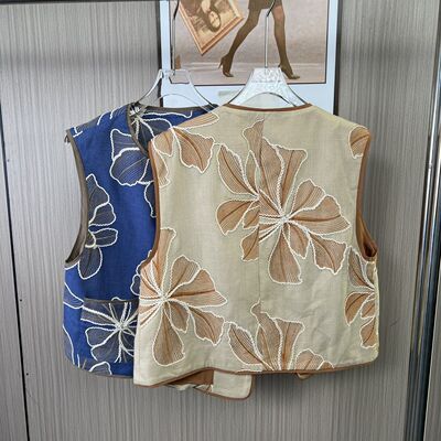 5526撤柜xxq新款坎肩中式马甲背心无袖复古刺绣国风外穿上衣