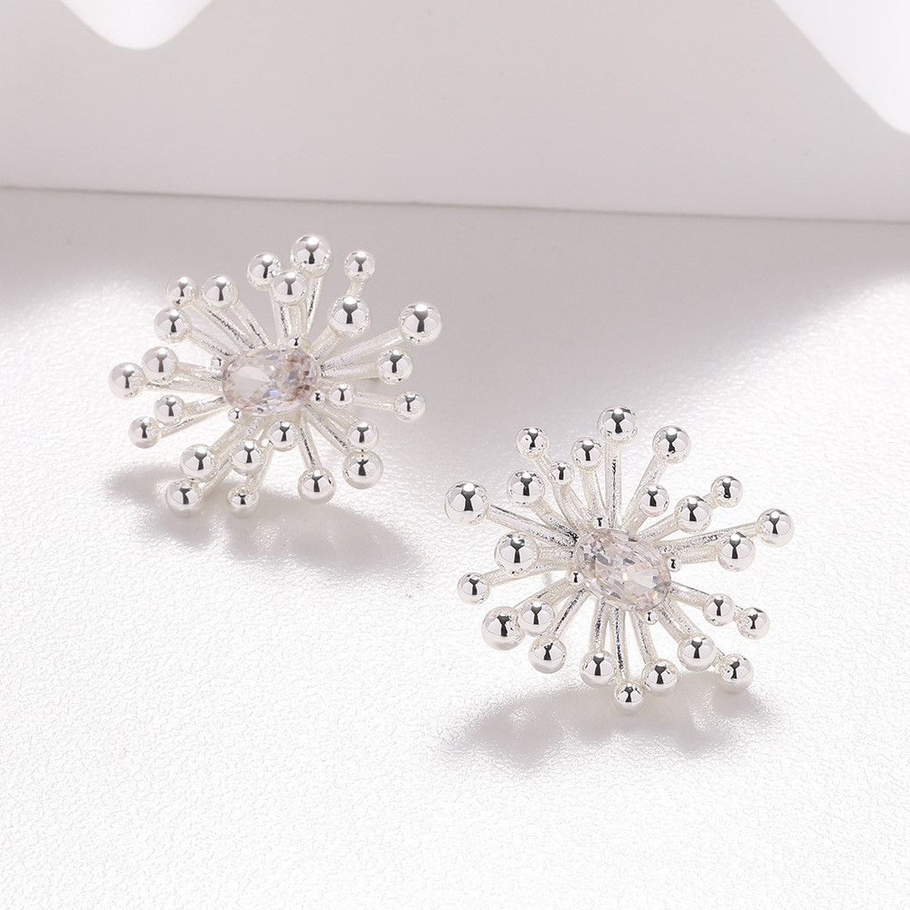 韩代同款银色烟花耳钉女ins轻奢小众设计高级简约气质耳饰925银针