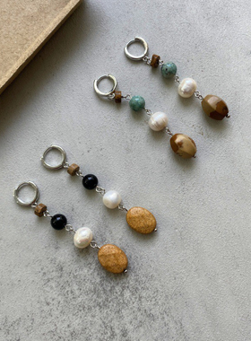 绿洲浅滩沙粒耳环小众轻奢高级感多巴胺彩石珍珠串珠吊坠耳圈耳饰