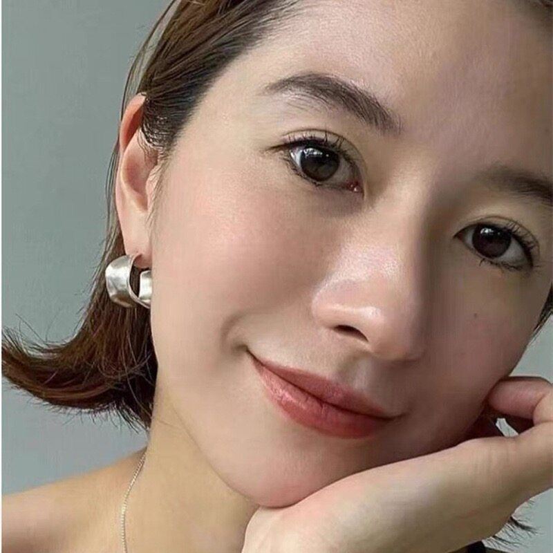 松本惠奈同款耳环日本小众设计不规则金属耳饰时髦复古宽边耳钉女