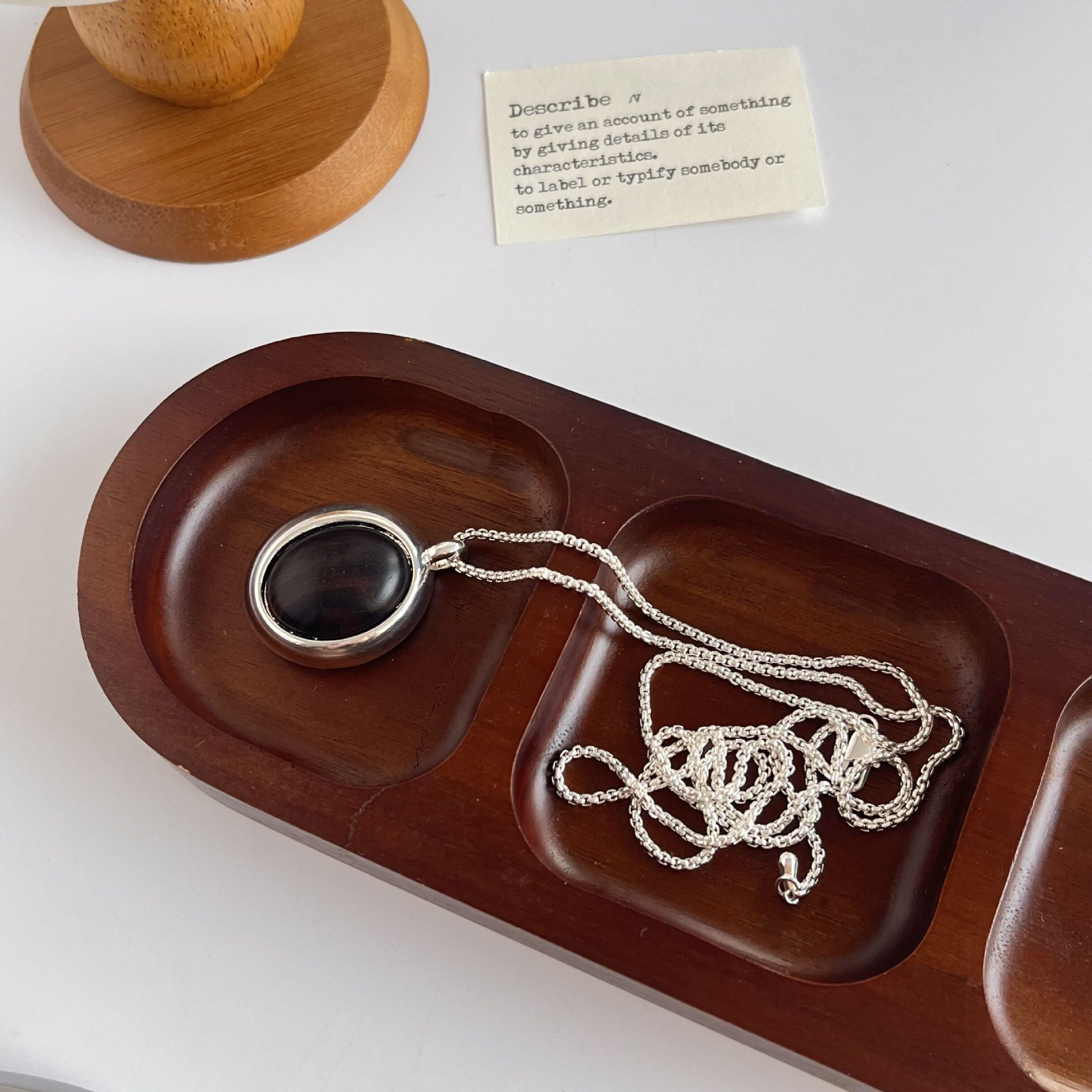 源系列椭圆天然木纹石耳钉女高感配饰简约精致轻奢戒指项链套装