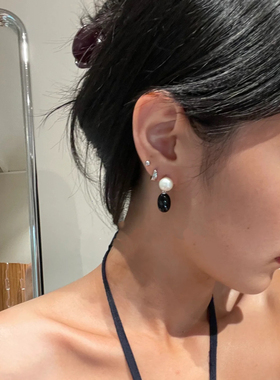 RAGBAG家北欧极简珍珠黑玛瑙耳环纯银短款复古小众设计高级感耳坠