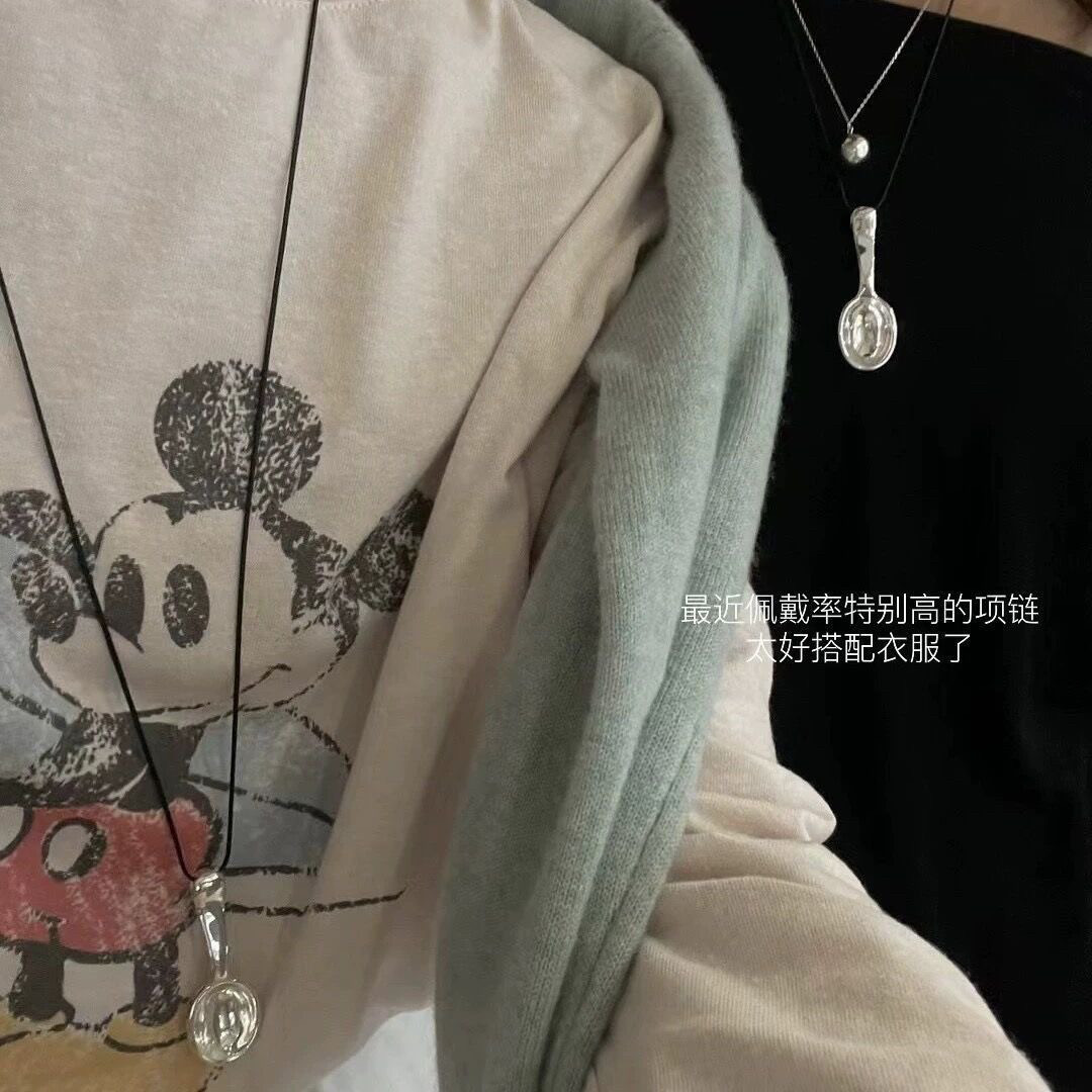 银色金属勺子吊坠毛衣链女小众气质造型感个性长款配饰项链秋季新