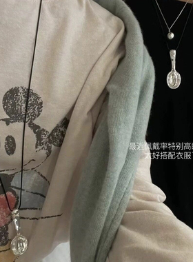 银色金属勺子吊坠毛衣链女小众气质造型感个性长款配饰项链秋季新