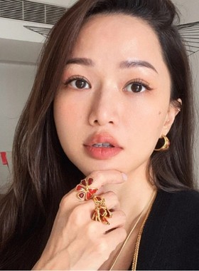 sasa同款法国小众设计花瓣戒指女滴油工艺轻奢高级感vint age指环