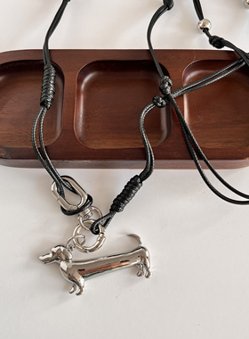 腊肠狗项链女轻奢小众设计高级感叠戴皮绳长款串珠毛衣链挂件多用