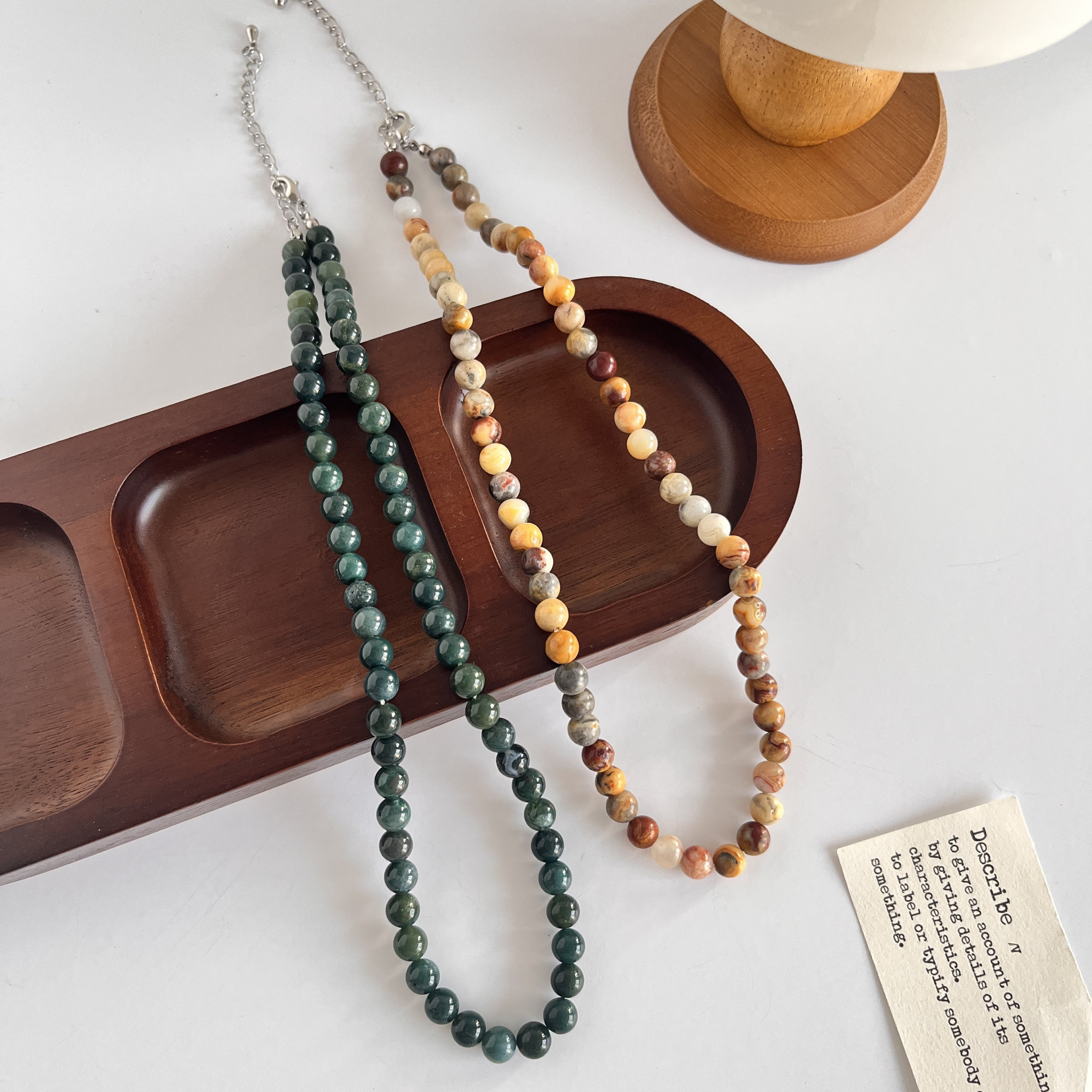 焦糖拿铁复古天然石串珠项链手链套装小众设计感高级锁骨链新款