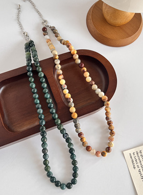焦糖拿铁复古天然石串珠项链手链套装小众设计感高级锁骨链新款