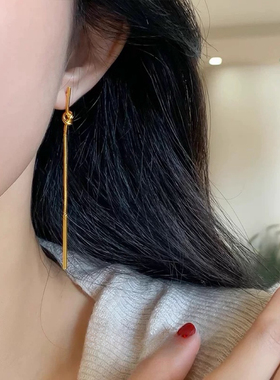 ins风设计师通勤干练打结蛇骨线条吊坠精致黄铜18k镀金银针耳环女