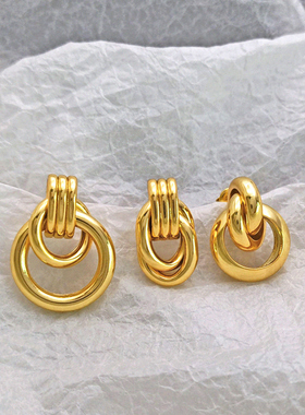 欧美小众缠绕圈圈耳环女简约气质夸张轻奢S925银针适合冬天的耳环