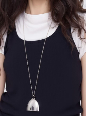 HIDE半月铃铛链条皮绳项链小众设计时尚轻奢百搭高级感长款毛衣链