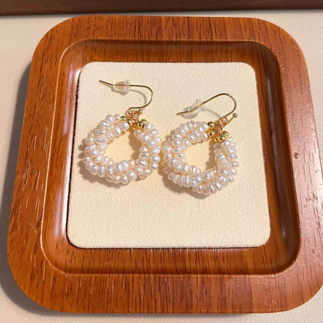 天然巴洛克小米珍珠手作耳环女气质优雅法式小香风复古耳钩耳圈