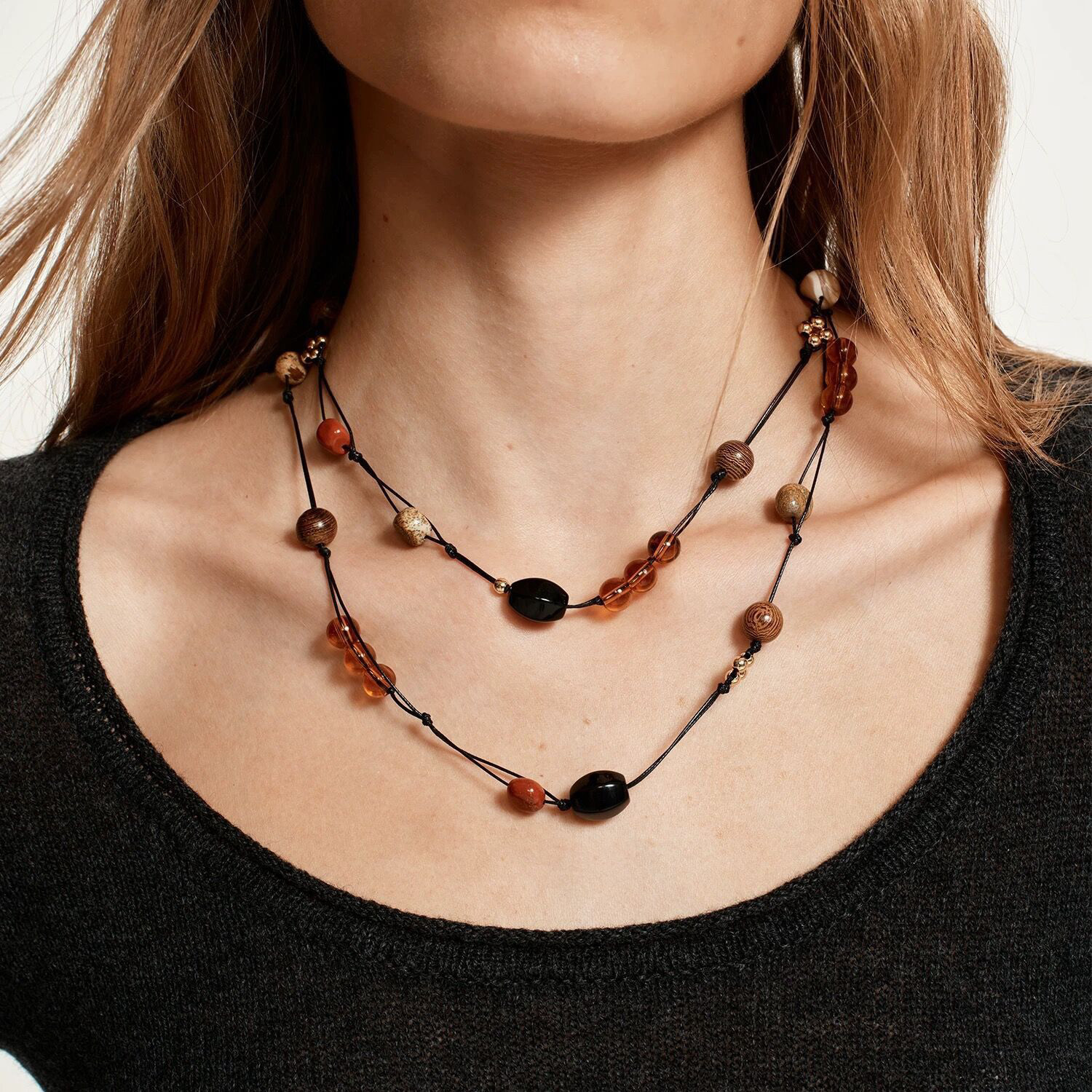 LAZY 吴昕同款太阳石编织长项链女天然石春夏毛衣链男女2025新品