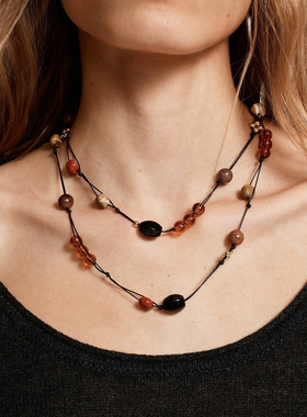 LAZY 吴昕同款太阳石编织长项链女天然石春夏毛衣链男女2025新品