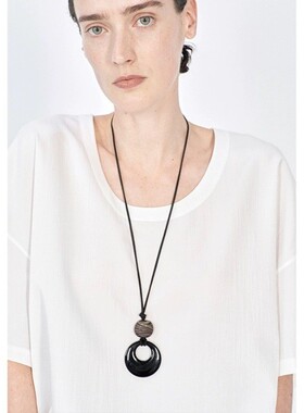 天然黑玛瑙石黑绳项链长款吊坠新中式设计高级感夏季新款配饰品女