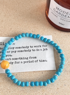 轻奢小众绿松石手链女款新中式复古串珠天然蜜蜡叠戴百搭气质手串