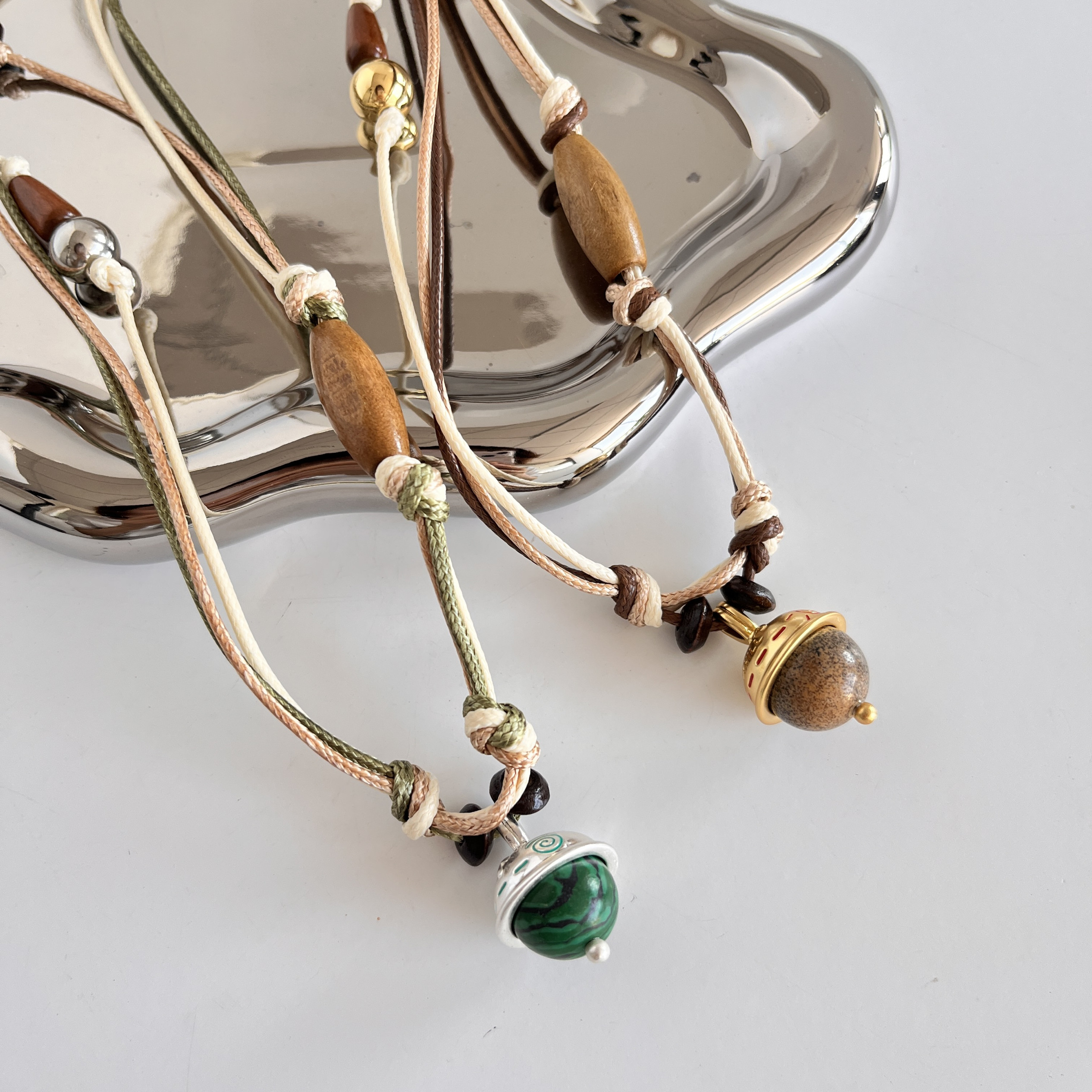 新品斯瓦山丘图腾小象榛果孔雀石串珠大象长项链女复古小众毛衣链