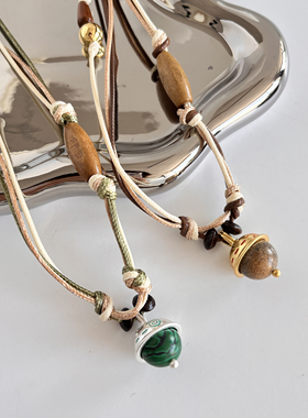 新品斯瓦山丘图腾小象榛果孔雀石串珠大象长项链女复古小众毛衣链