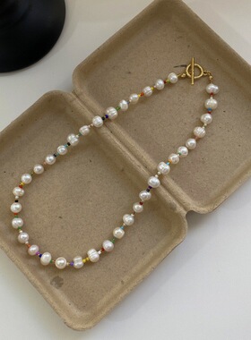 天然淡水巴洛克珍珠项链小众设计高级感彩色串珠日常百搭锁骨链女