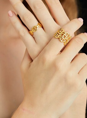 猪鼻子开口戒指女小众冷淡风可调节食指女韩版猪鼻子蹦迪情侣指环