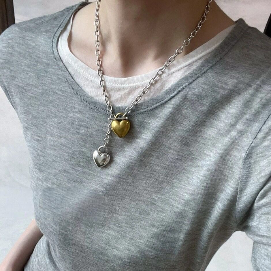 吴昕同款复古双色电镀爱心项链原创设计高级感轻奢小众锁骨链