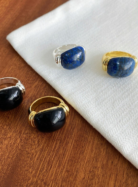 欧美小众设计Sophie Buhai经典重工法式高级感黑玛瑙青金石戒指女