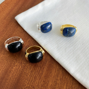 欧美小众设计Sophie Buhai经典重工法式高级感黑玛瑙青金石戒指女