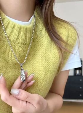 秋冬新款独特创意芭蕾舞鞋吊坠项链小众设计银色豆豆链长款毛衣链