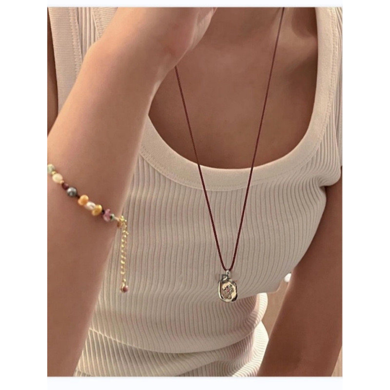 韩国小众设计师品牌同款八芒星方形吊坠项链简约可调节许愿石绳链