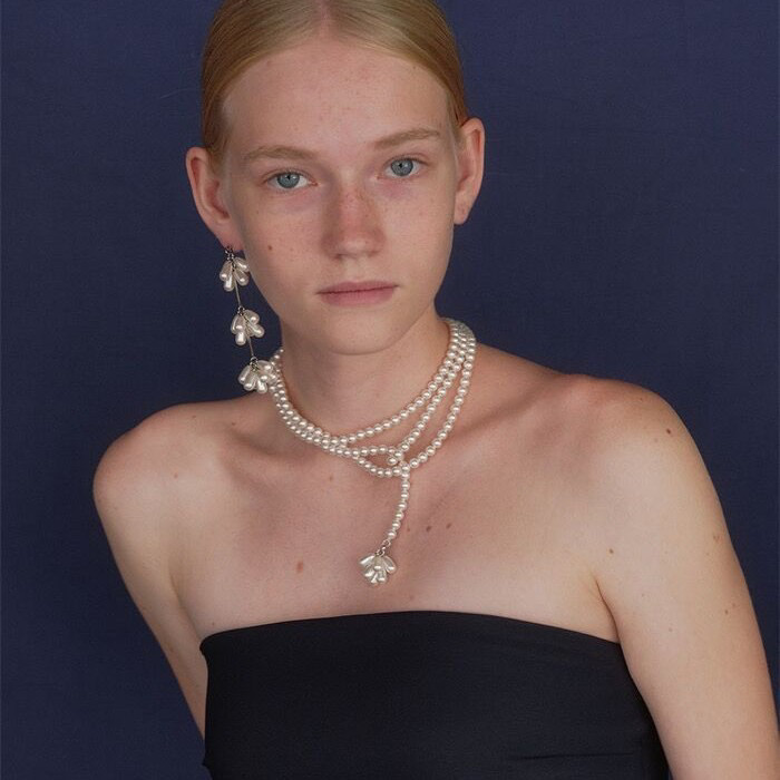 nana同款韩国小众设计Monday重工花朵串珠耳环水滴形玻璃珠耳钉女