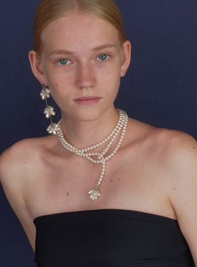 nana同款韩国小众设计Monday重工花朵串珠耳环水滴形玻璃珠耳钉女