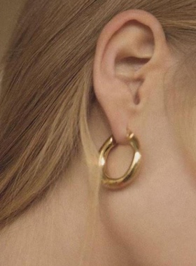 欧美简约钛钢小圆圈耳环金色银色chic百搭粗款圆环防过敏耳饰女潮