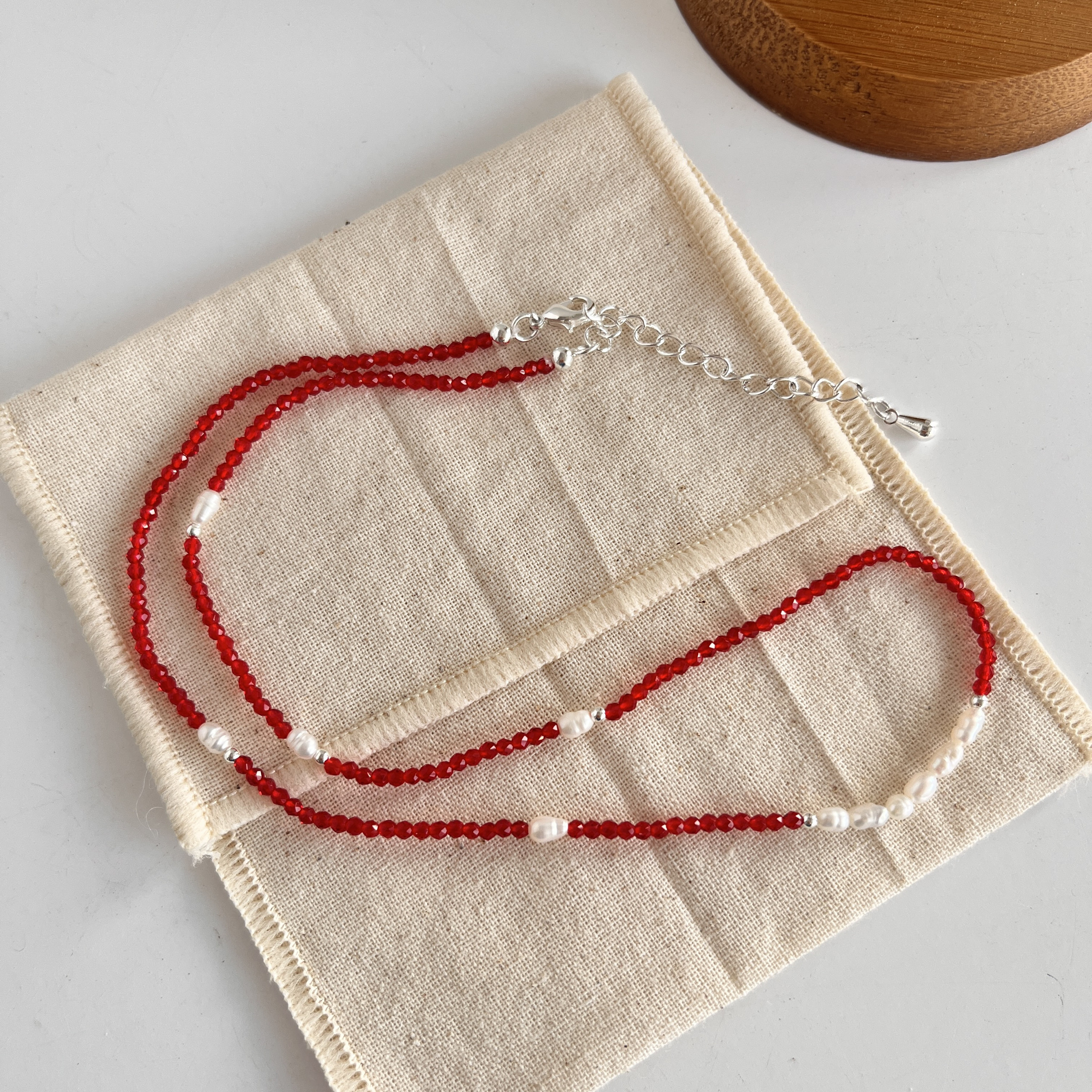 SOFT夏新品天然珍珠串珠项链红尖晶锁骨链choker复古配饰小众设计