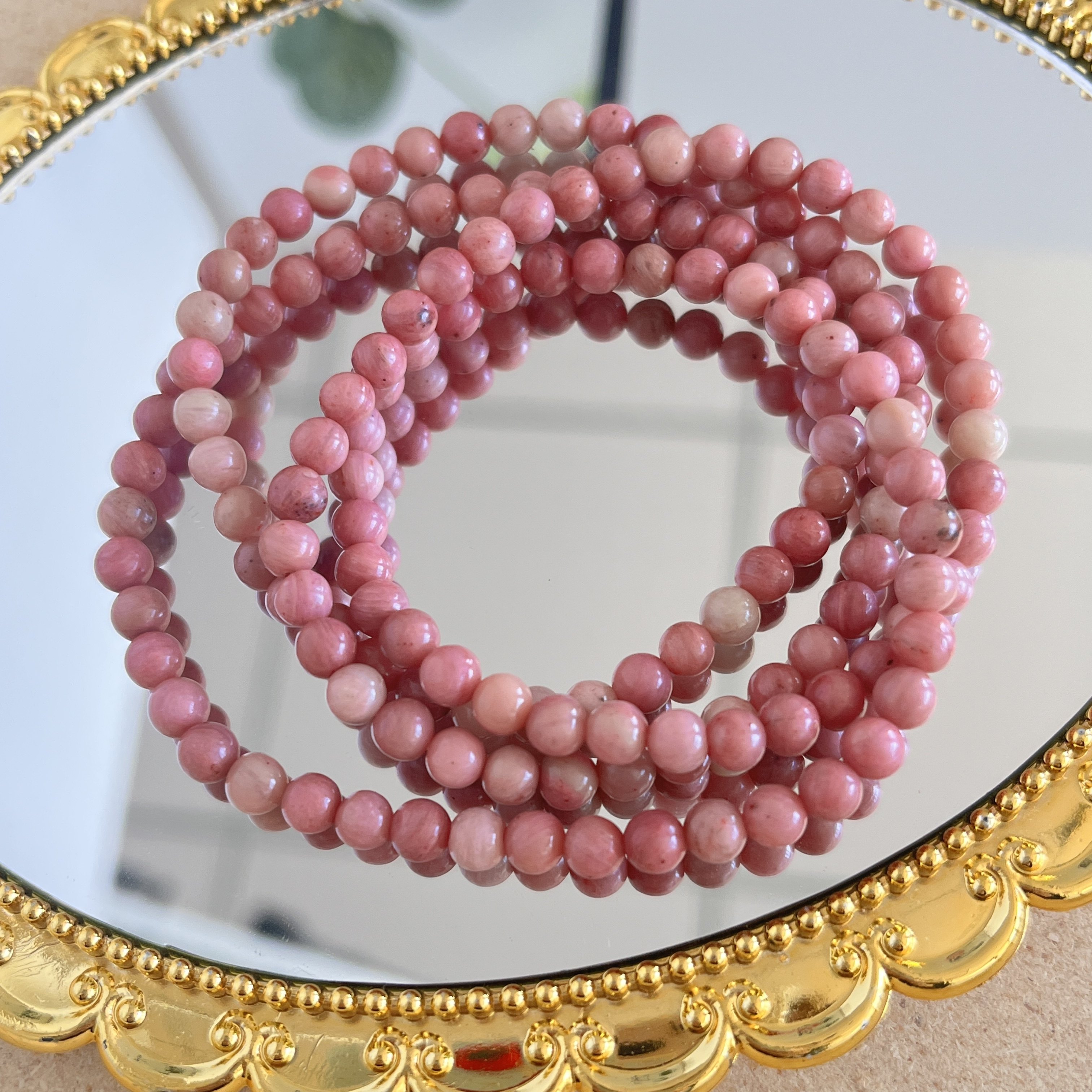 起司樱花雨蘑糯糯同款4mm天然红纹石四圈手串女百搭叠戴高级感